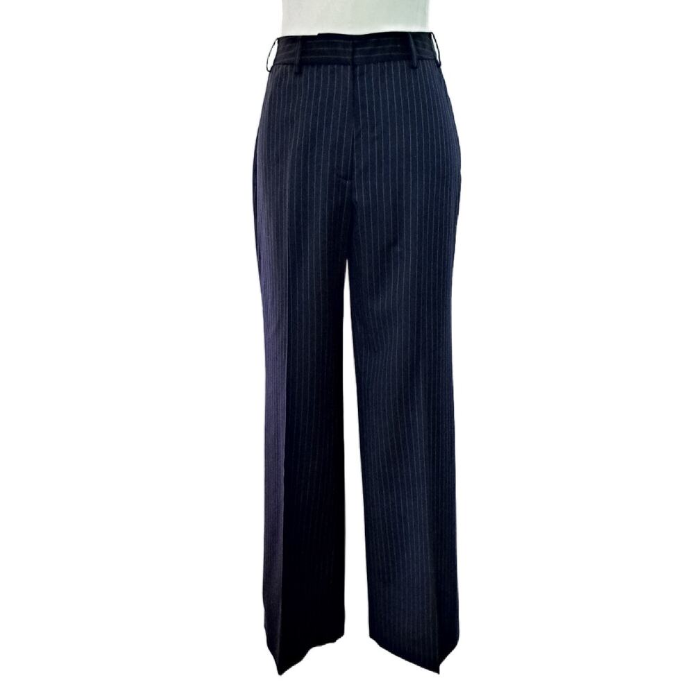 Brooks Brothers 346 Pinstripe Pants Women 8 Navy Blue 100% Wool Straight Trouser